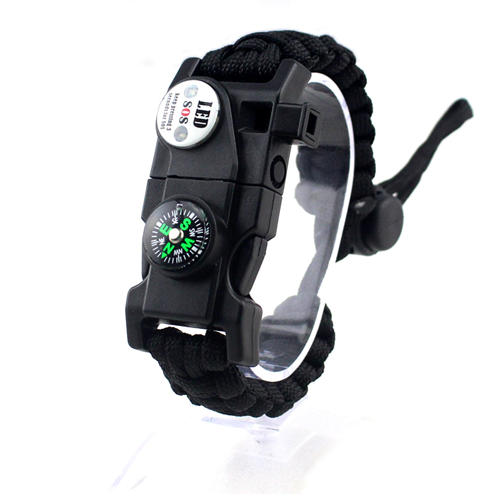 Paracord Survival Bracelet Fire Starter, Compass Whistle, SOS Led Light Green or Black