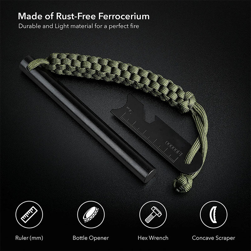 Flintsupplystore 3" Inch Survival Ferrocerium Drilled Flint Fire Starter, Ferro Rod Kit with Paracord Lanyard and Striker, 3"(Long) x 5/16"(Diameter)