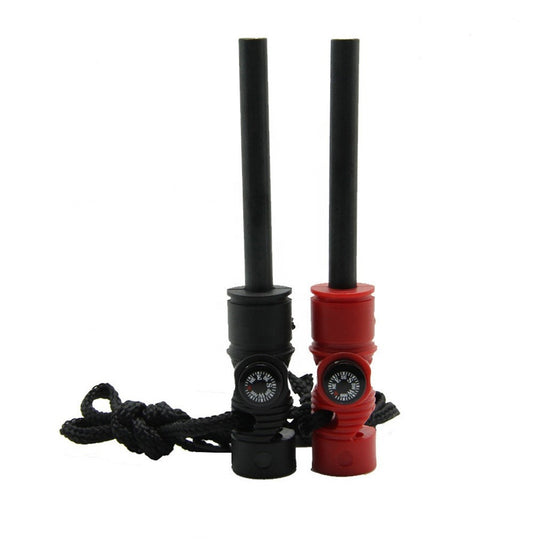 This magnesium flint fire starter is great for home use and outdoor camping. It is a 4 in 1 survival tool with a Compass, Magnesium fire rod, Whistle, and saw. The high-quality all-weather fire starter is windproof & weather resi