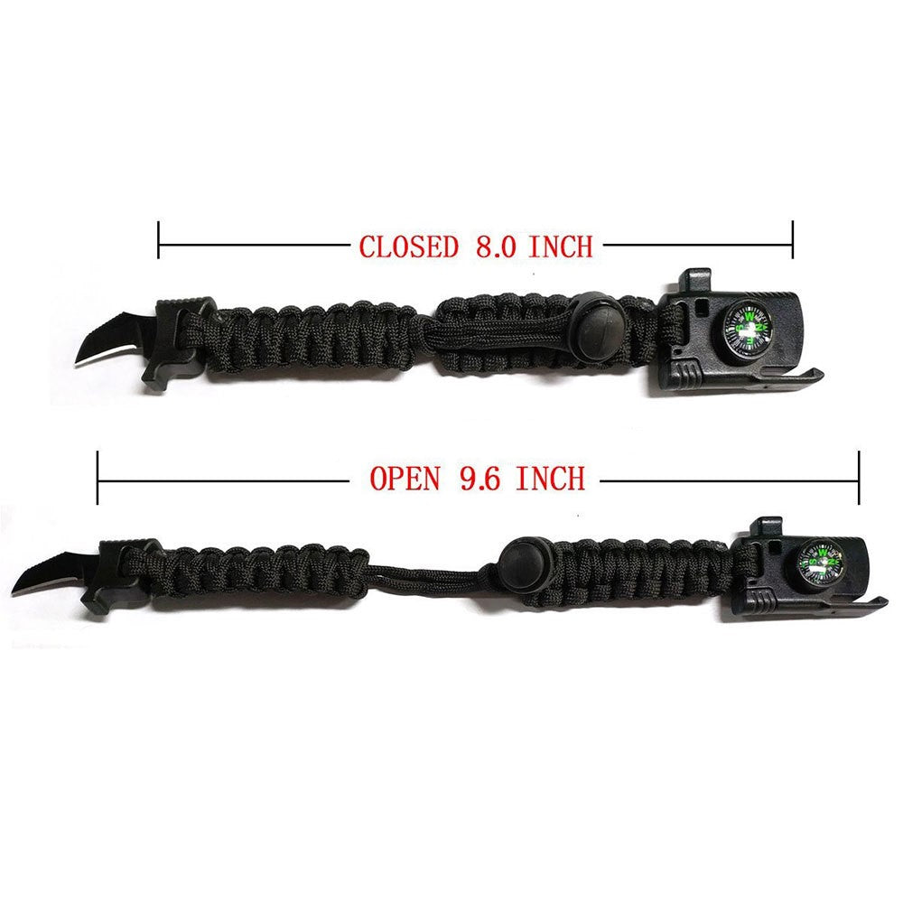 6 in 1 Adjustable Paracord Emergency Bracelet Fire Starter, Compass, Whistle, Scraper, Cutting Tool