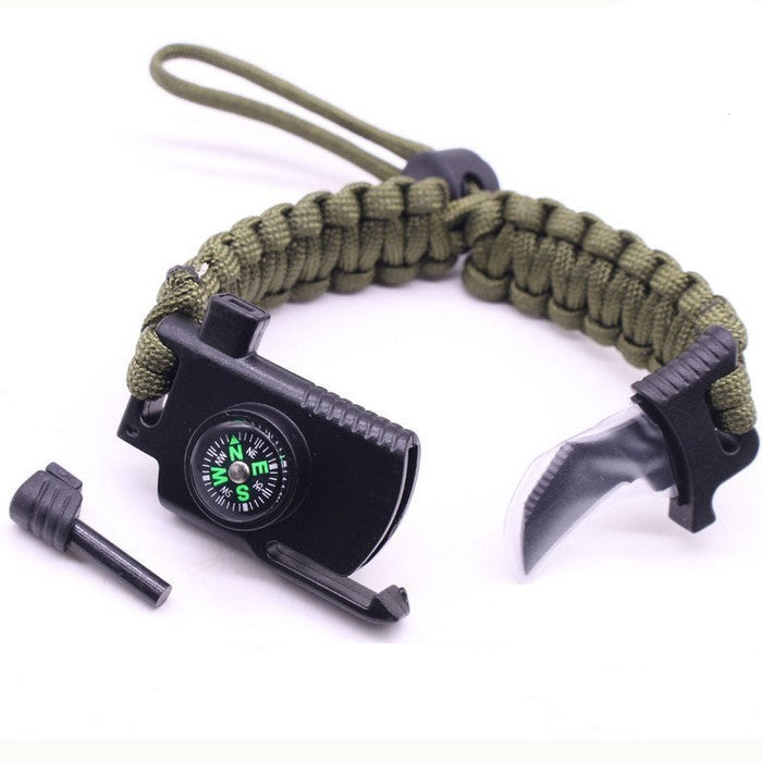 6 in 1 Adjustable Paracord Emergency Bracelet Fire Starter, Compass, Whistle, Scraper, Cutting Tool
