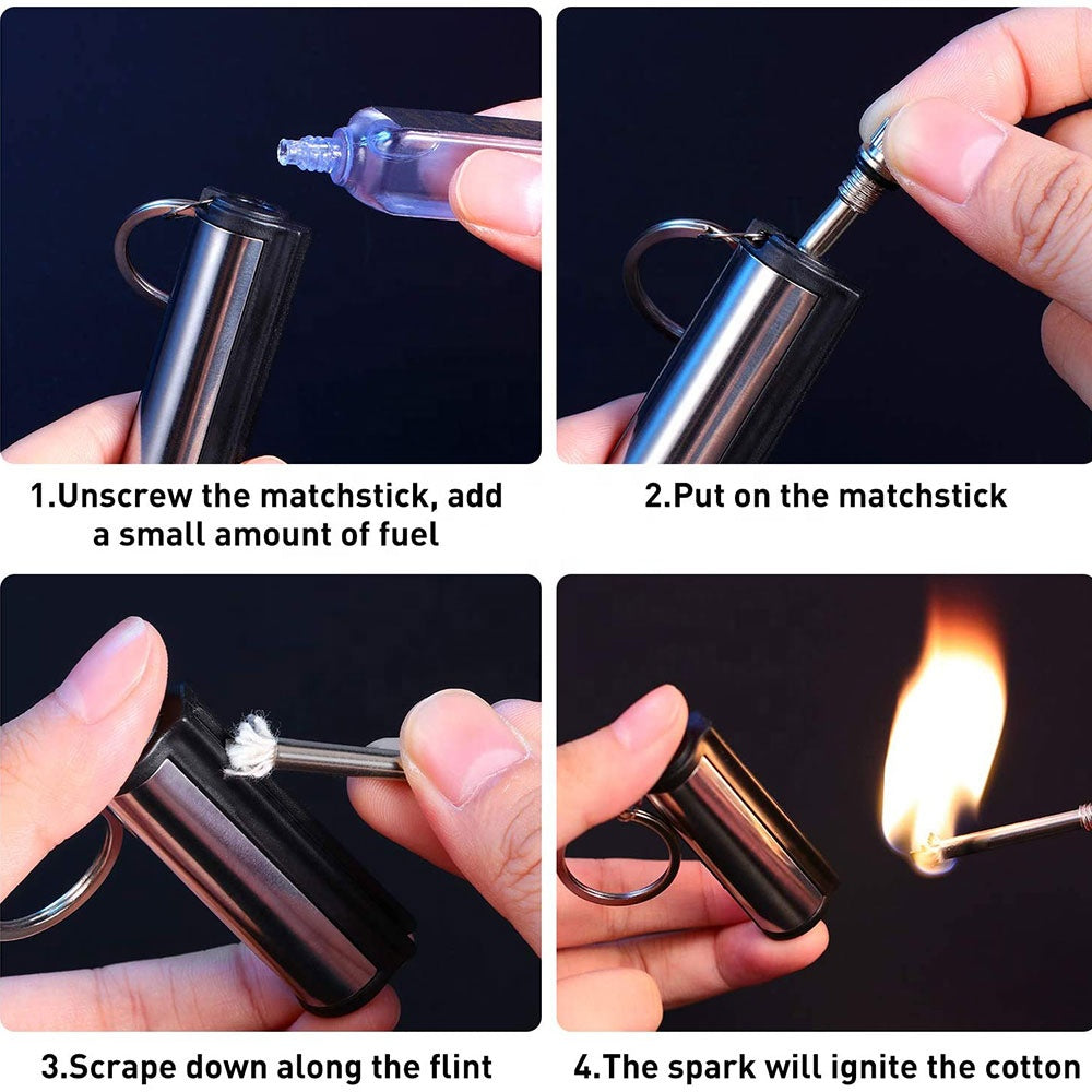 Made of stainless steel this striker holds up great in the outdoors. There is a clip on the side that you can hook to backpacks, belt loops, or a number of other places.  Material: Stainless Steel, Plastic, Ferrocerium Type: Fire Striker Color: Silver