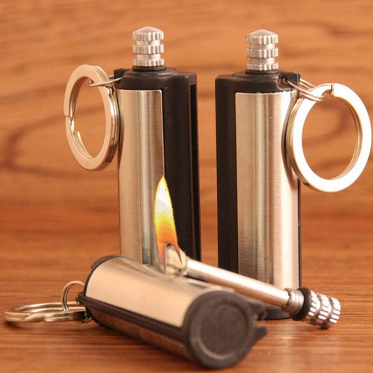 Made of stainless steel this striker holds up great in the outdoors. There is a clip on the side that you can hook to backpacks, belt loops, or a number of other places.  Material: Stainless Steel, Plastic, Ferrocerium Type: Fire Striker Color: Silver