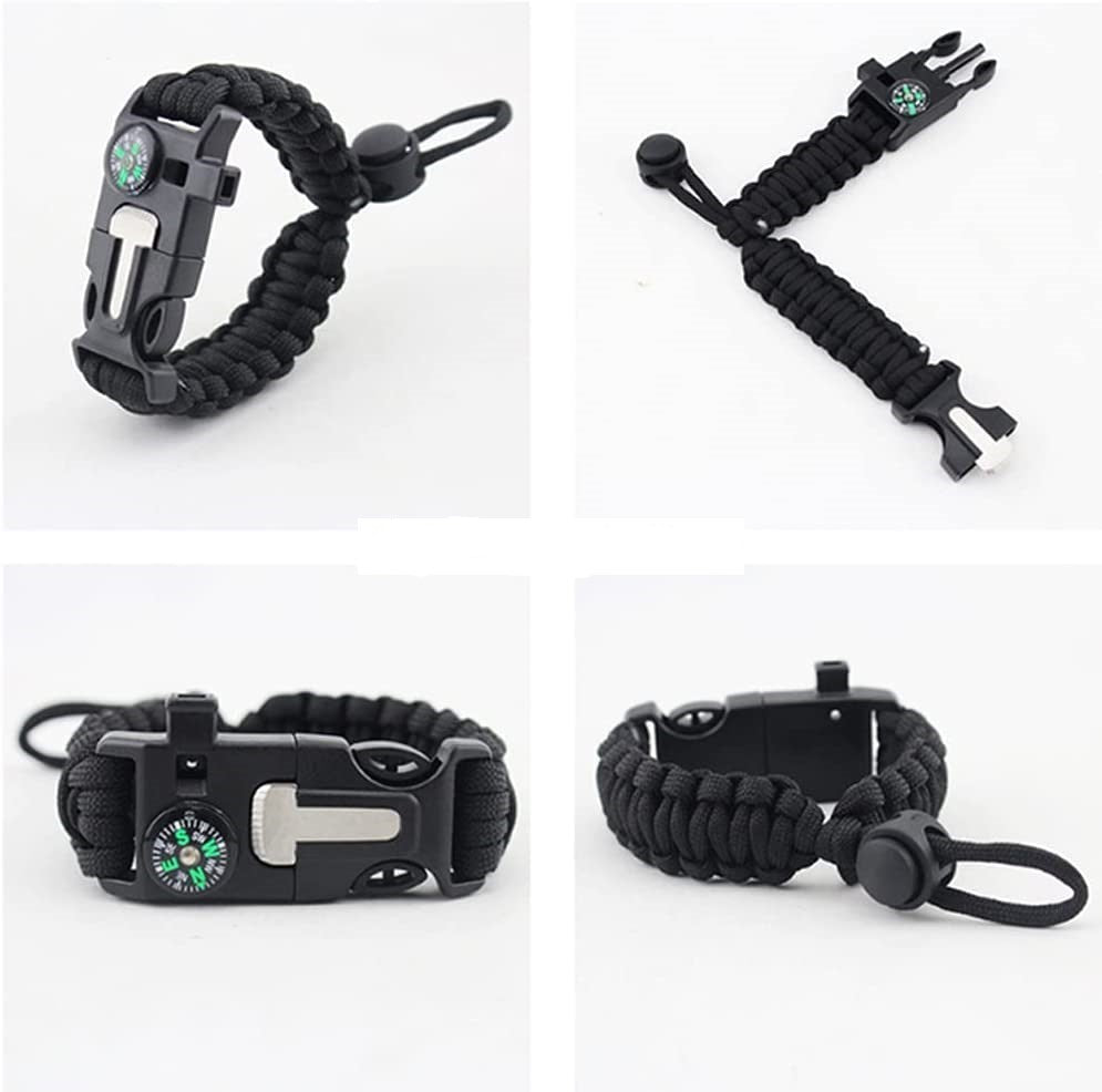 This is a 5-in-1 camping survival bracelets with compass, flint fire starter and stainless-steel fire scraper, emergency knife, survival whistle and loud whistle. You can wear this stylish bracelet daily or on your adventure trips. It is completely Weatherproof and easy to clean.