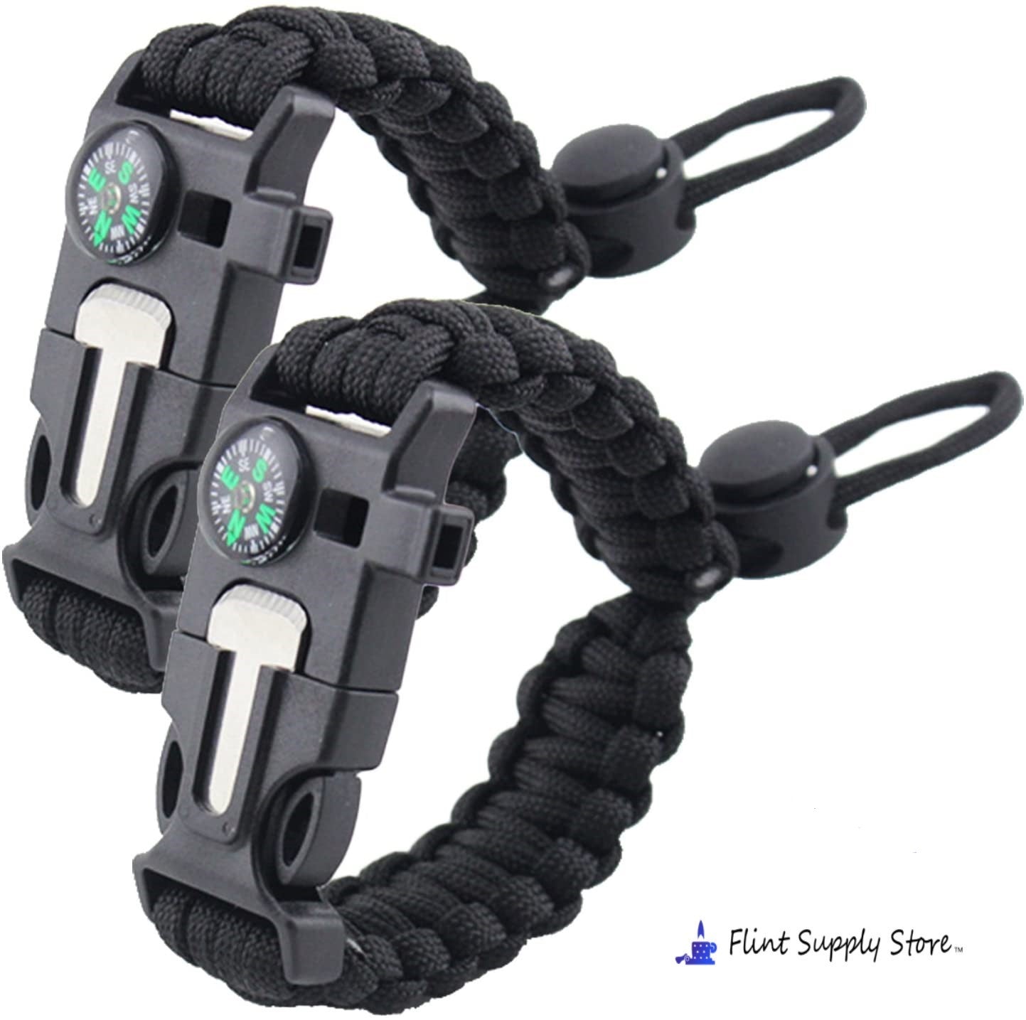 SDS Survival Paracord Bracelet - Black Emergency Whistle Hiking Compass  Camping Fire Starter Kit Tactical Bracelet