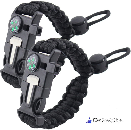 This is a 5-in-1 camping survival bracelets with compass, flint fire starter and stainless-steel fire scraper, emergency knife, survival whistle and loud whistle. You can wear this stylish bracelet daily or on your adventure trips