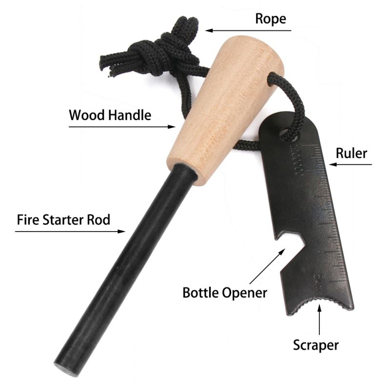 Jumbo Sized Magnesium (Ferro) Rod Flint Survival Fire Starter Kit with Wood Handle and Striker 1/3" x 4.75"