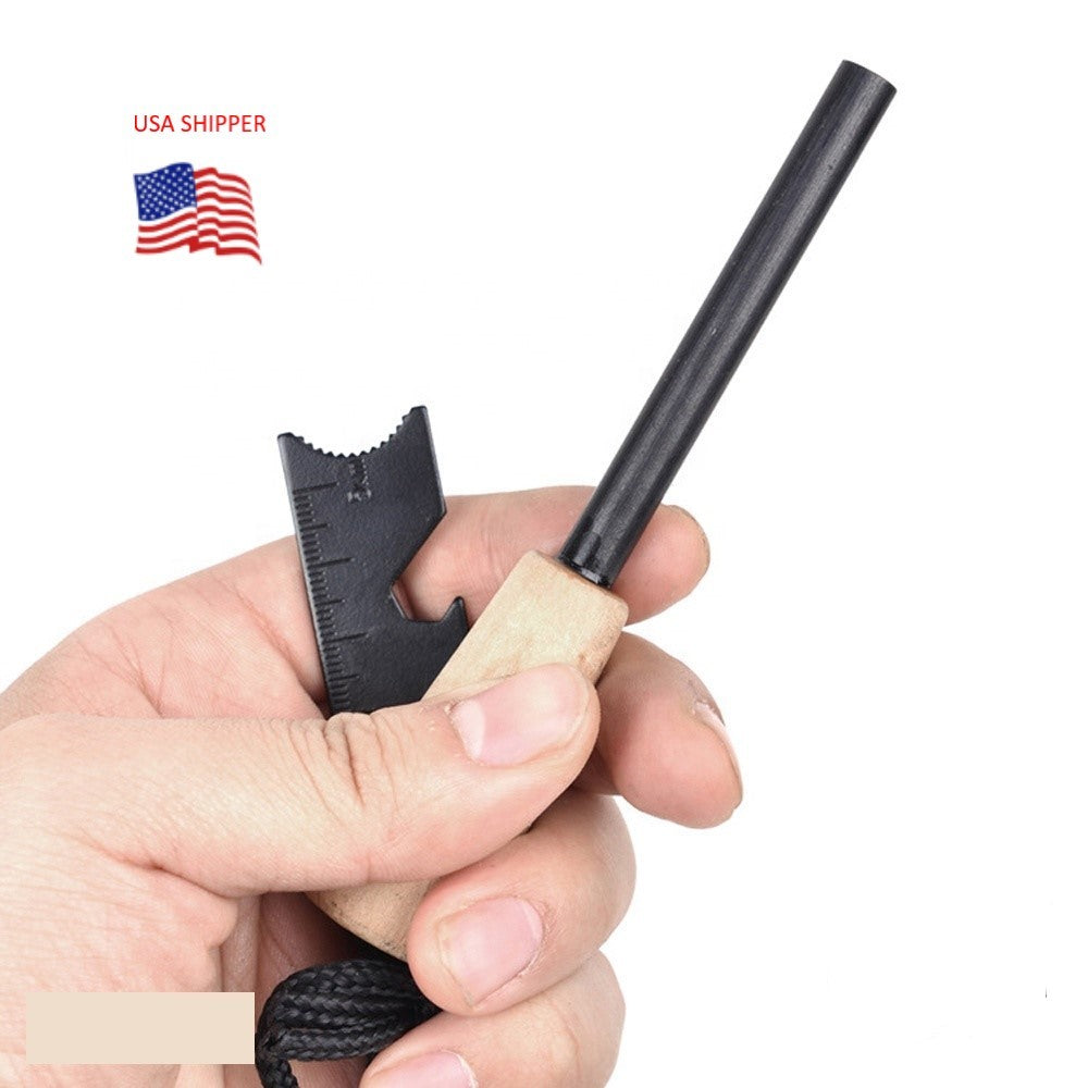 Jumbo Sized Magnesium (Ferro) Rod Flint Survival Fire Starter Kit with Wood Handle and Striker 1/3" x 4.75"