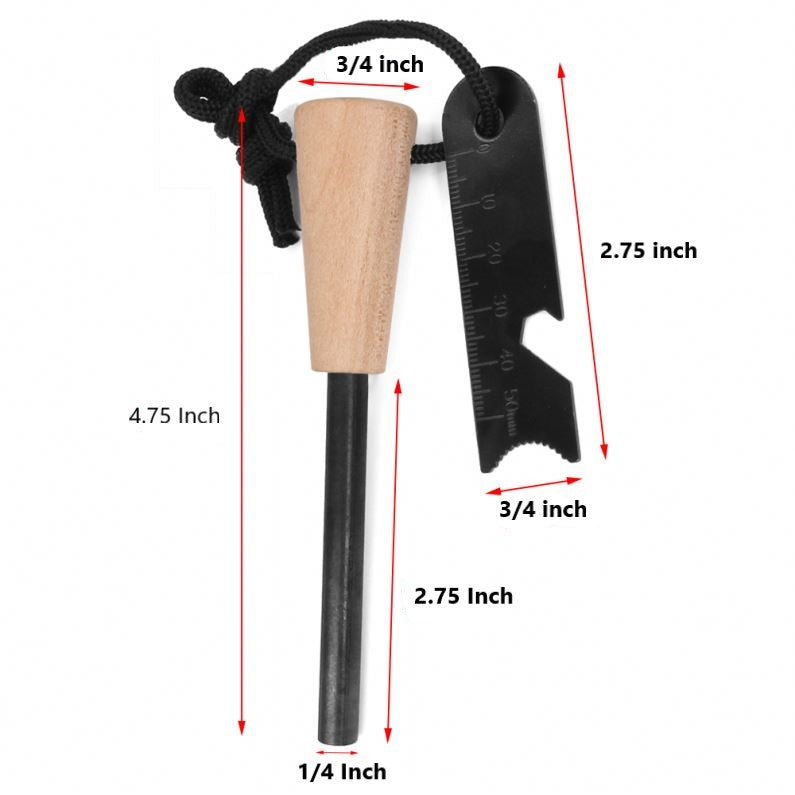 Jumbo Sized Magnesium (Ferro) Rod Flint Survival Fire Starter Kit with Wood Handle and Striker 1/3" x 4.75"