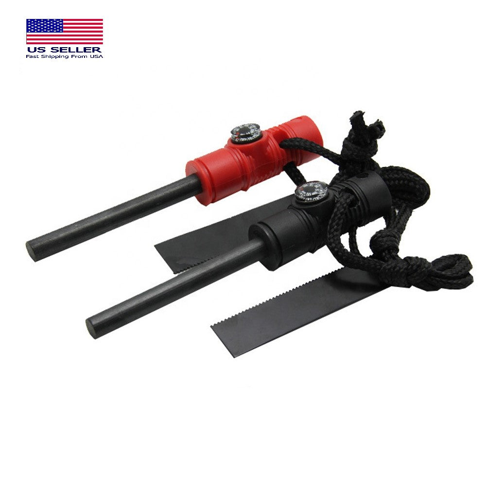 This magnesium flint fire starter for home use and outdoor camping. It is a 4 in 1 survival tool with a Compass, Magnesium fire rod, Whistle, and saw. The high-quality all-weather fire starter is windproof & weather resistant