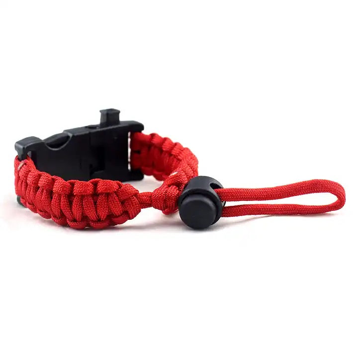 Paracord Survival Bracelet Fire Starter, Compass Whistle, SOS Led Light Red or Blue
